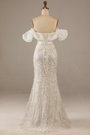 Sparkly Ivory Mermaid Sequined gulvlengde brudekjole